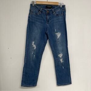 Liverpool Blue Medium Wash Distressed Boyfriend Crop Jeans Womens 4 Blue Ankle